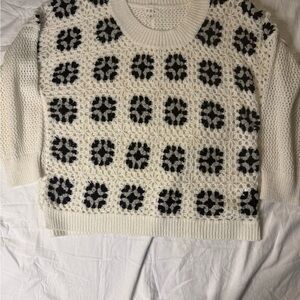 POL Black and Cream Patterned Sweater size S oversized casual y2k‎ college core
